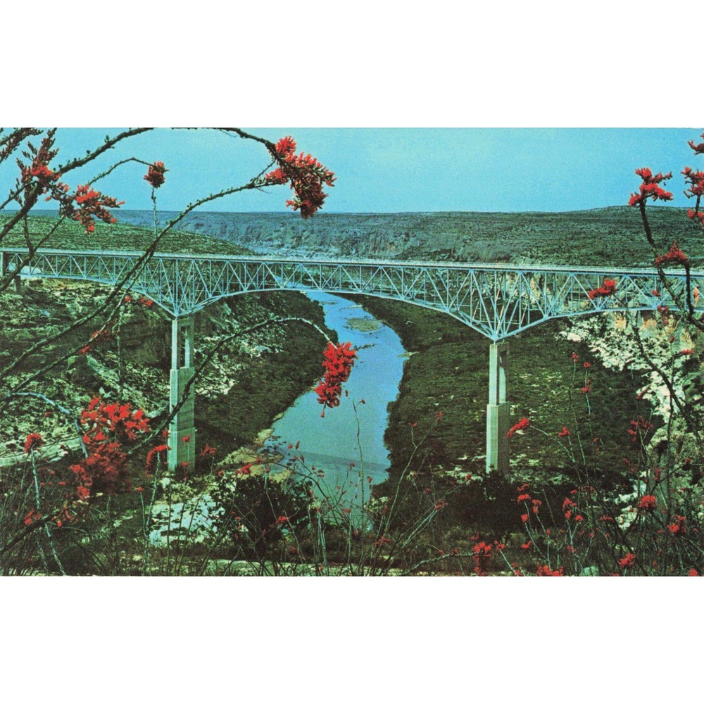 Vintage Pecos River High Bridge US Highway 90 Texas Chrome Postcard Ocotillo - Picture 1 of 2